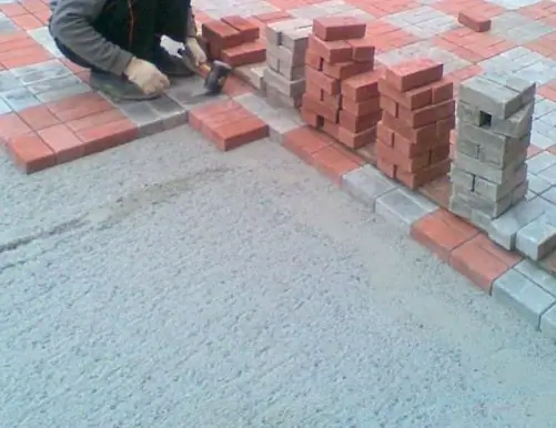 Laying paving slabs in the country