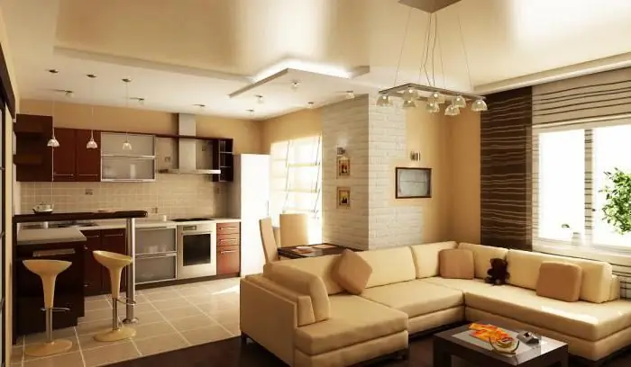 kitchen living room in beige tones