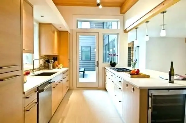 The kitchen is narrow and long photo design